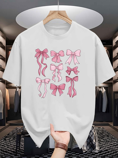 Men's Graphic T-Shirt Charming Pink Handmade Ribbon Bows With Shadow Accents Bow