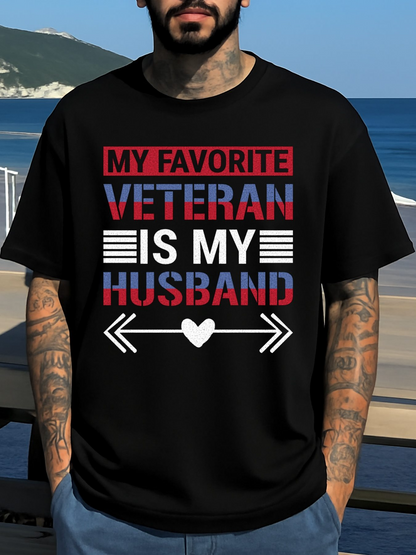 Men's Graphic T-Shirt My Favorite Veteran Is My Husband Arrow And Heart T Shirt