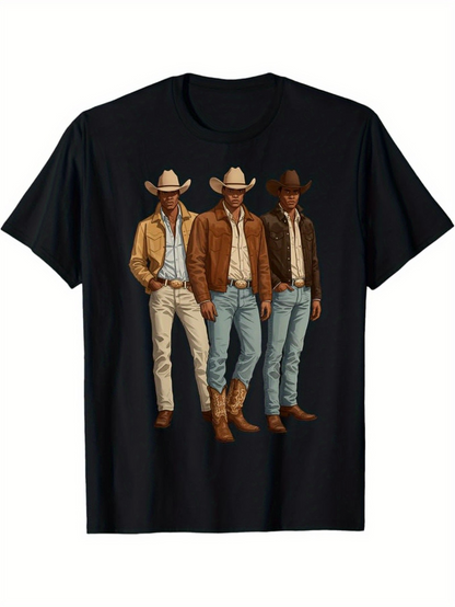 Men's Graphic T-Shirt Western Style With Cowboys Wearing Hats Denim And Boots Cowboy