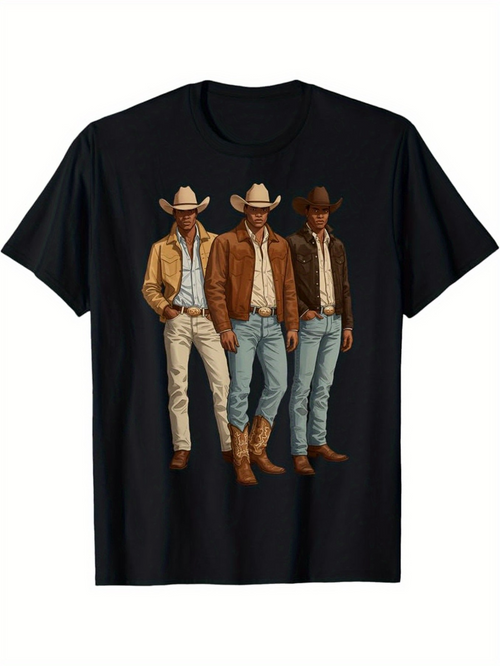 Men's Graphic T-Shirt Western Style With Cowboys Wearing Hats Denim And Boots Cowboy