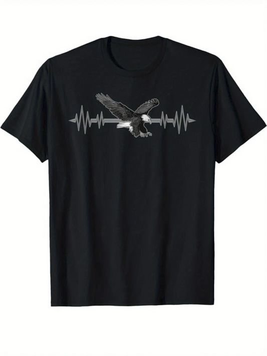 Men's Graphic T-Shirt Heartbeat Lines Flying Eagle Soaring Above Mountain Landscape Eagle