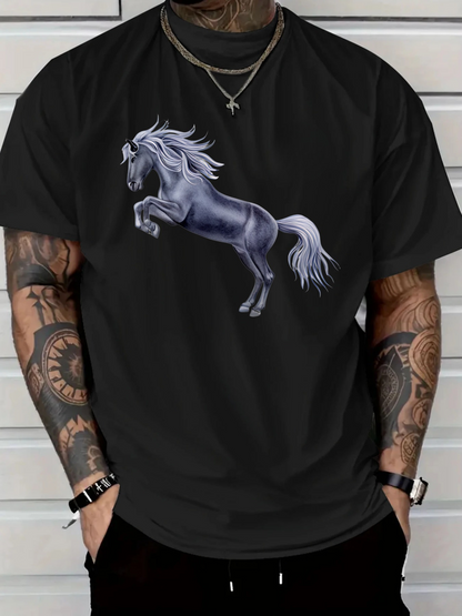 Men's Graphic T-Shirt Midnight Shine With Flowing Mane And Energetic Running Horse