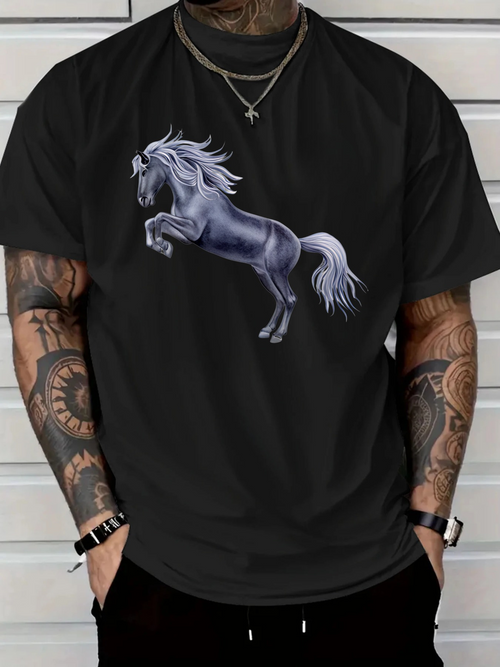 Men's Graphic T-Shirt Midnight Shine With Flowing Mane And Energetic Running Horse