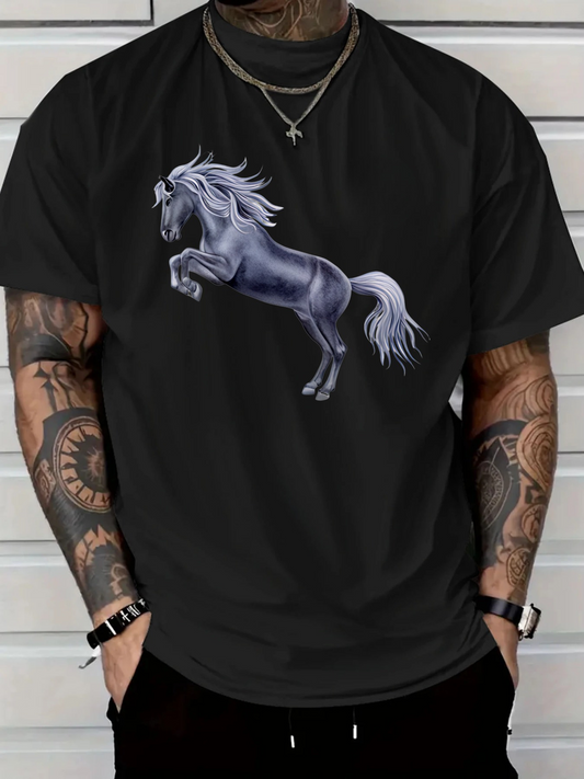 Men's Graphic T-Shirt Midnight Shine With Flowing Mane And Energetic Running Horse