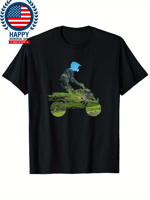 Men's Graphic T-Shirt Bold Driver Racing Through Wild Green Landscape Motorcycle