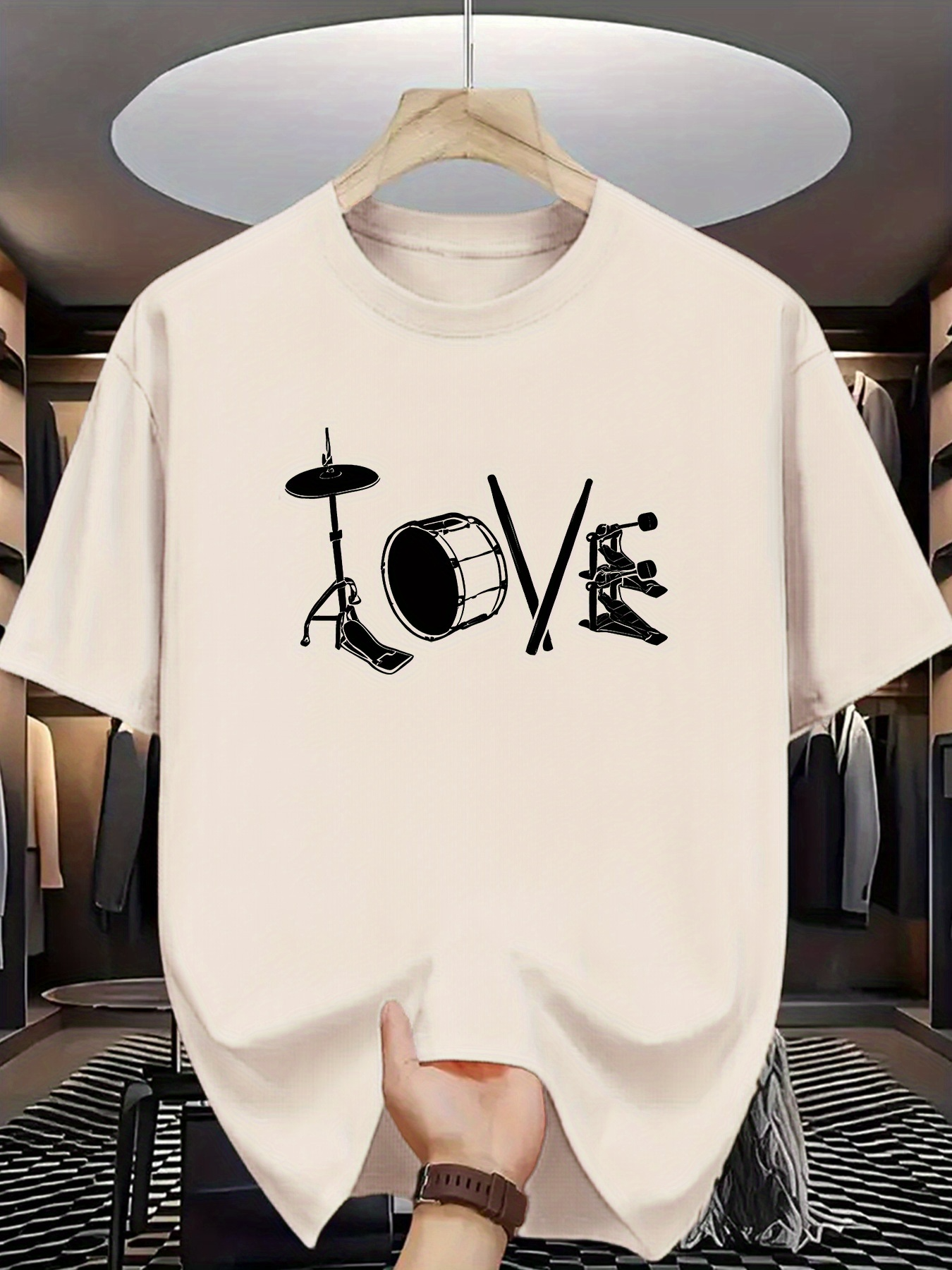 Men's Graphic T-Shirt Love With Drum Set And Musical Instrument Letters