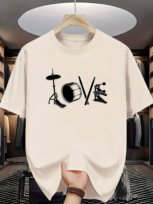 Men's Graphic T-Shirt Love With Drum Set And Musical Instrument Letters