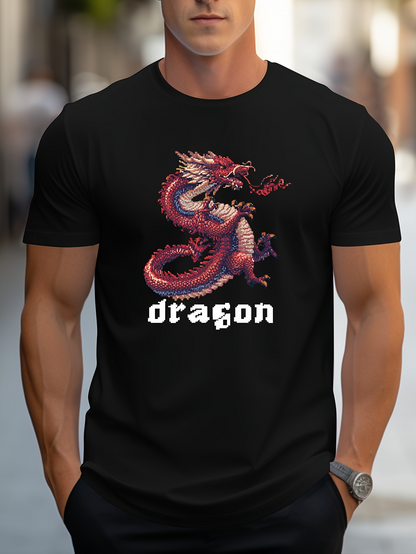 Men's Graphic T-Shirt Dragon With Fierce Gaze Coiled Around Fiery Splendid Serpentine Creature Dragon