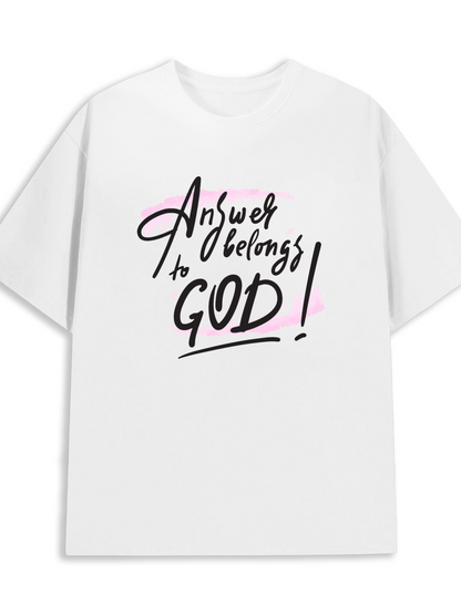 Men's Graphic T-Shirt Answer Belongs To God Bold Lettering With Pastel Pink Accents Quote