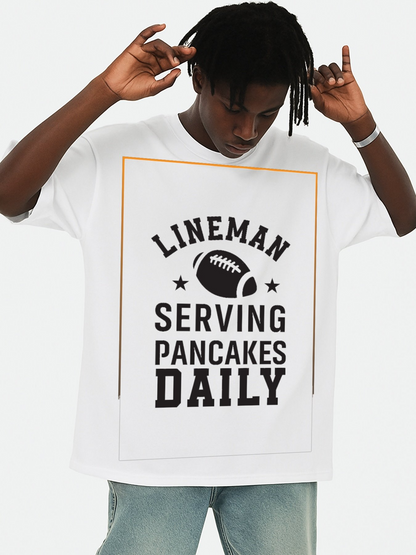 Men's Graphic T-Shirt Lineman Serving Pancakes Daily Framed Bold Lettering With Football Icon