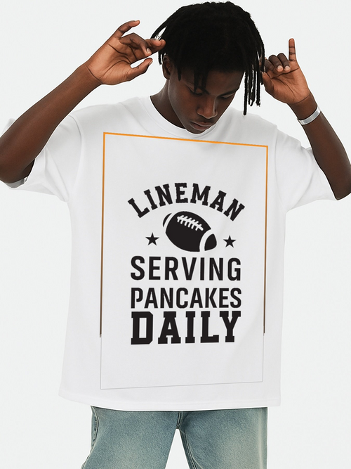 Men's Graphic T-Shirt Lineman Serving Pancakes Daily Framed Bold Lettering With Football Icon