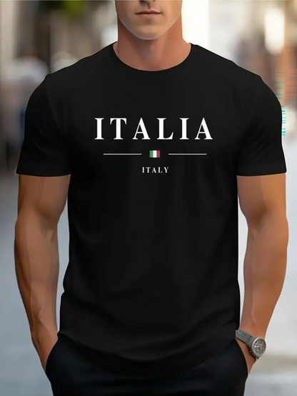 Men's Graphic T-Shirt Italia Italy Emblematic Flag Stripe Minimalist Black T Shirt