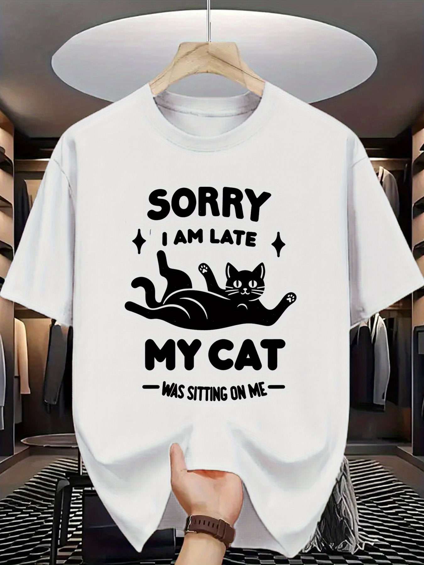 Men's Graphic T-Shirt Sorry I Am Late My Cat Was Sitting On Me Lying Cat