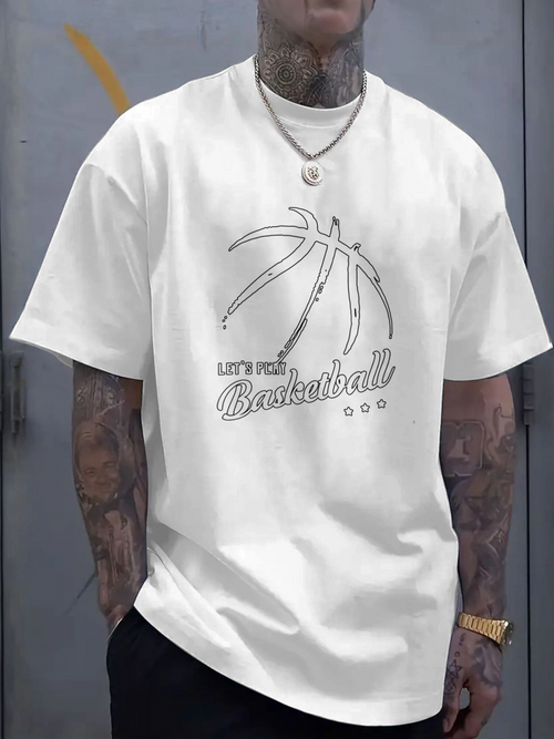 Men's Graphic T-Shirt Lets Play With Dynamic Lines Over A Classic Basketball