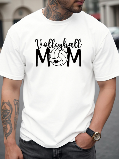 Men's Graphic T-Shirt Volleyball Mom Cute Script With Heart Motif Centered Volleyball
