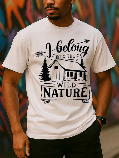 Men's Graphic T-Shirt I Belong To The Wild Nature Among Pine Trees And Cozy Cabin
