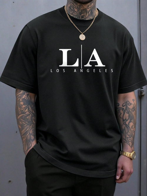 Men's Graphic T-Shirt Los Angeles Minimal Letter Art On Black T Shirt