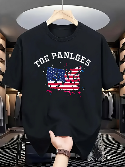 Men's Graphic T-Shirt Toe Panlges Distressed Brush Strokes Over American Flag