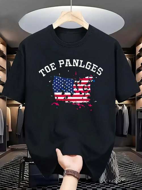 Men's Graphic T-Shirt Toe Panlges Distressed Brush Strokes Over American Flag