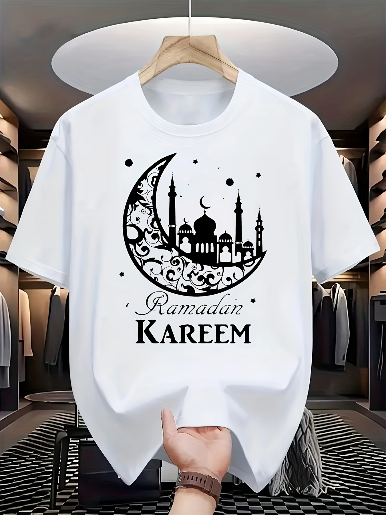 Men's Graphic T-Shirt Ramadan Kareem Crescent Moon With Islamic Mosque And Stars