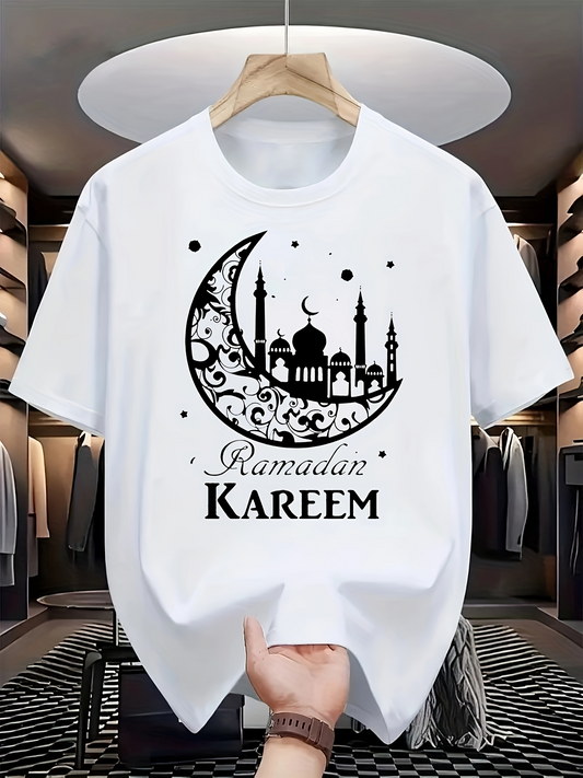 Men's Graphic T-Shirt Ramadan Kareem Crescent Moon With Islamic Mosque And Stars