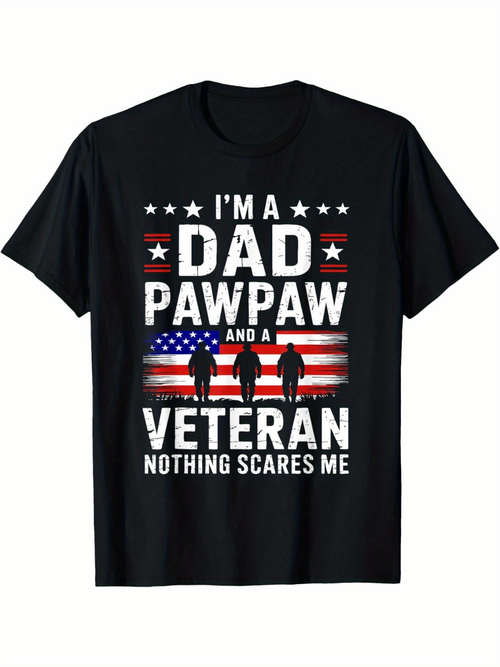 Men's Graphic T-Shirt Im A Dad Pawpaw And A Veteran With American Flag Silhouettes In Front