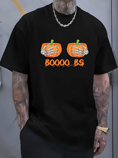 Men's Graphic T-Shirt Boooo Bs Halloween Pumpkins With Skeleton Hands Black T Shirt