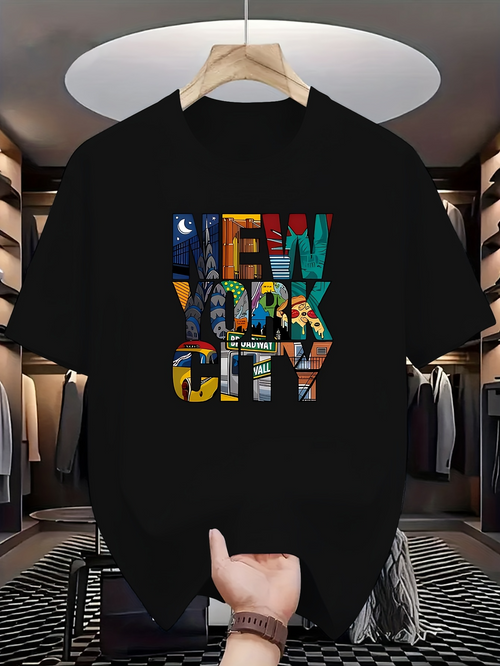 Men's Graphic T-Shirt New York City Graphic Letters Filled With Urban Night Skyline