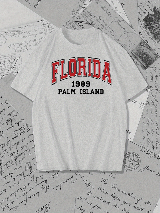 Men's Graphic T-Shirt Florida 1989 Palm Island Bold Letters On Crisp Cotton Shirt