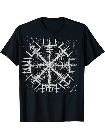 Men's Graphic T-Shirt Textured Nordic Symbol With Rough White Paint Marks Mandala