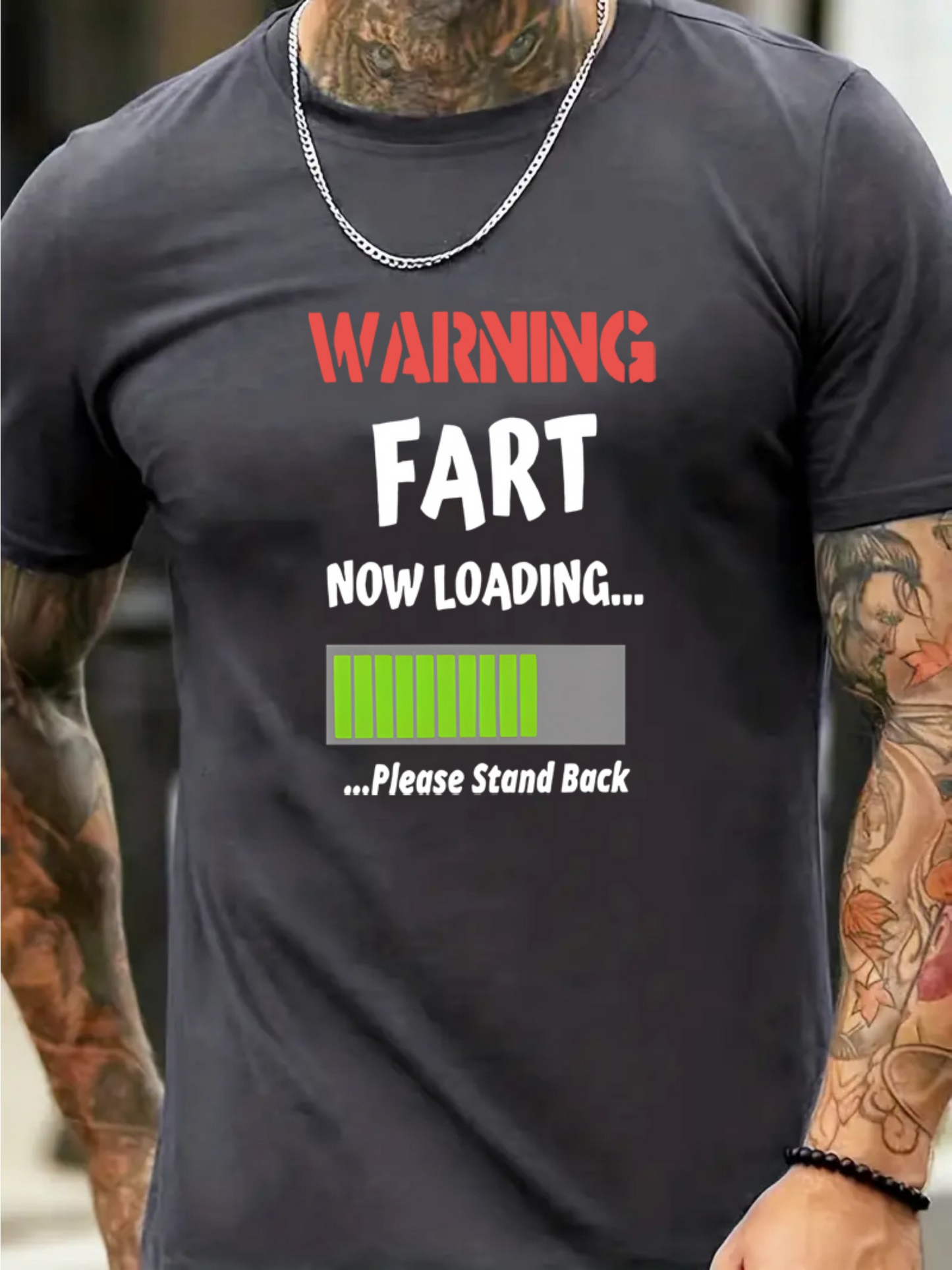 Men's Graphic T-Shirt Warning Fart Now Loading Please Stand Back With Progress Bar Graphic Tee