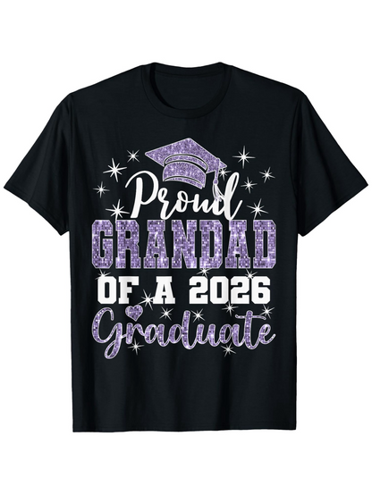 Men's Graphic T-Shirt Proud Grandad Of A 2026 Graduate Sparkling Stars And Purple Graduation Cap Shirt