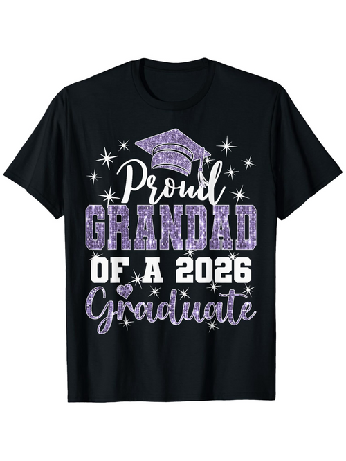 Men's Graphic T-Shirt Proud Grandad Of A 2026 Graduate Sparkling Stars And Purple Graduation Cap Shirt
