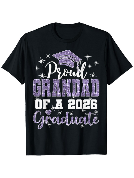 Men's Graphic T-Shirt Proud Grandad Of A 2026 Graduate Sparkling Stars And Purple Graduation Cap Shirt