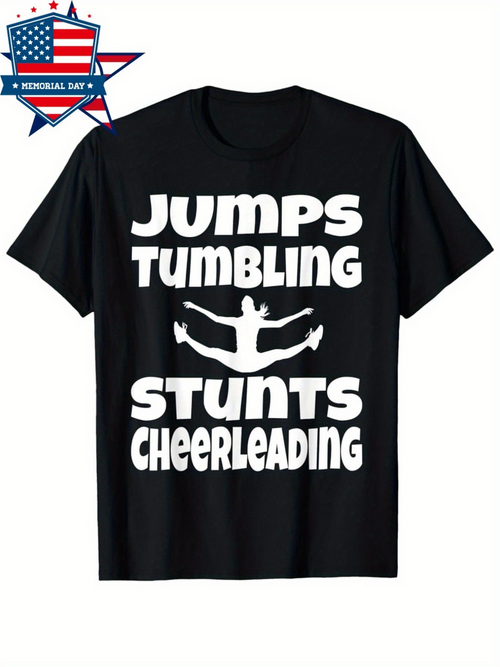 Men's Graphic T-Shirt Jumps Tumbling Stunts Cheerleading Graphic With Athletic Pose Cheerleader