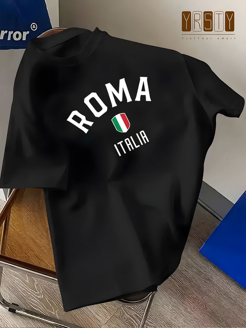 Men's Graphic T-Shirt Roma Italia With Italian Flag Graphic Shirt