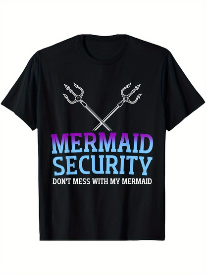 Men's Graphic T-Shirt Dont Mess With My Mermaid Pastel Typography Over Tridents Security
