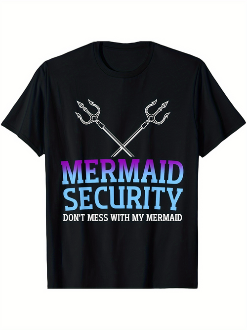 Men's Graphic T-Shirt Dont Mess With My Mermaid Pastel Typography Over Tridents Security