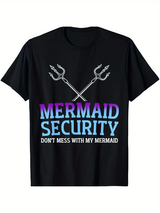 Men's Graphic T-Shirt Dont Mess With My Mermaid Pastel Typography Over Tridents Security