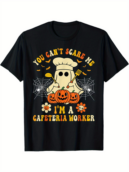 Men's Graphic T-Shirt You Cant Scare Me Halloween Pumpkins With Flowers Spiderwebs And Cute Ghost