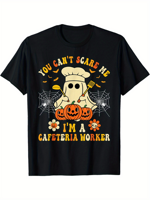 Men's Graphic T-Shirt You Cant Scare Me Halloween Pumpkins With Flowers Spiderwebs And Cute Ghost