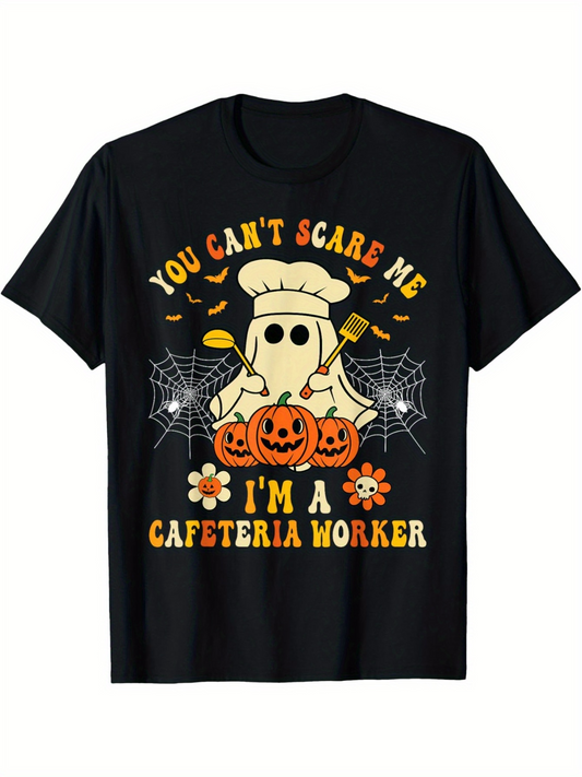 Men's Graphic T-Shirt You Cant Scare Me Halloween Pumpkins With Flowers Spiderwebs And Cute Ghost