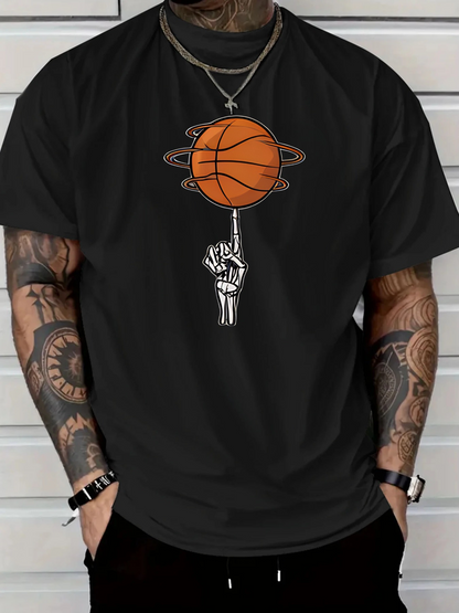Men's Graphic T-Shirt Hand Balancing Saturn Basketball Surrounded By Planet Rings