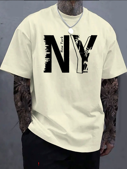 Men's Graphic T-Shirt New York Bold Black Lettering On White Relaxed Tshirt