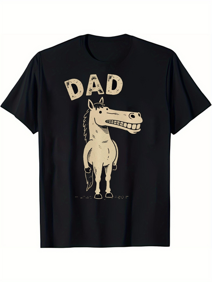 Men's Graphic T-Shirt Dad With Cartoon Grinning Horse Standing Under Bold Letters