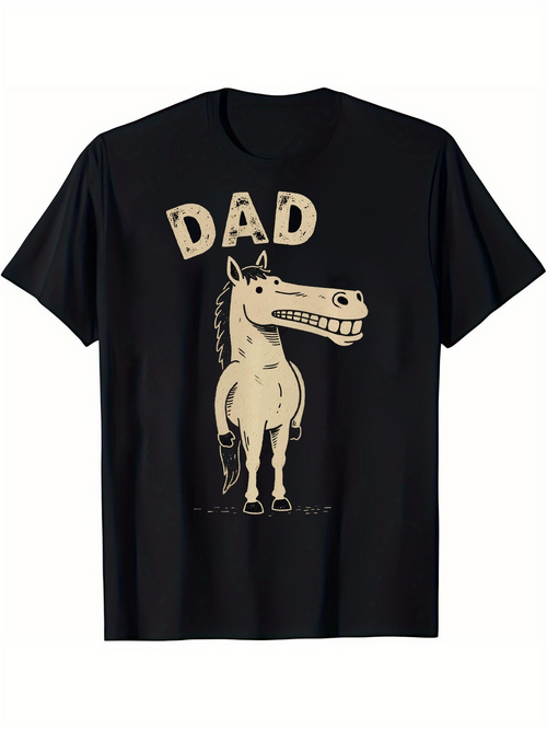 Men's Graphic T-Shirt Dad With Cartoon Grinning Horse Standing Under Bold Letters