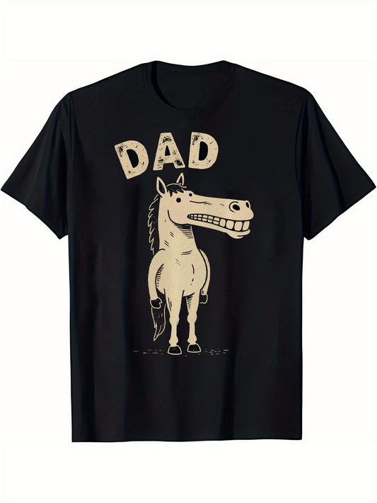 Men's Graphic T-Shirt Dad With Cartoon Grinning Horse Standing Under Bold Letters