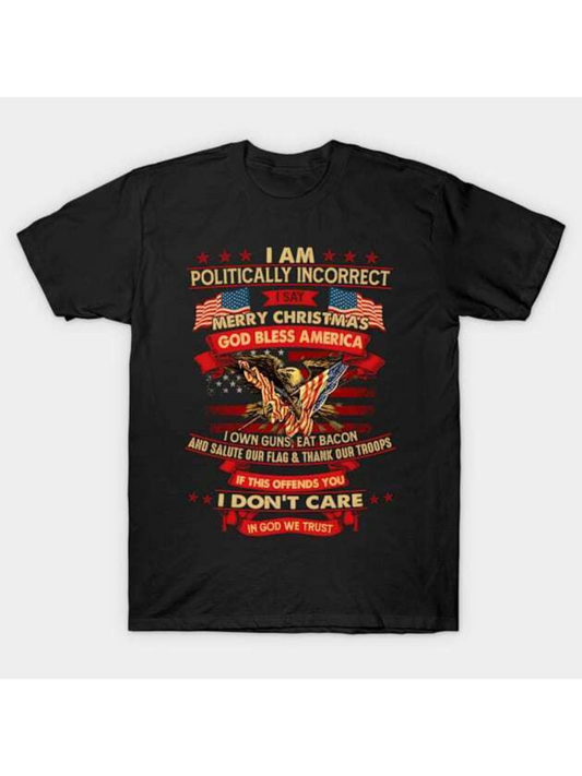 Men's Graphic T-Shirt Politically Incorrect Christmas Eagle With Red Banners And Patriotic Text Shirt