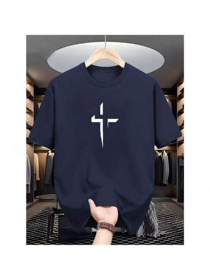 Men's Graphic T-Shirt Minimalist Art With Bold White Abstract Cross Symbol