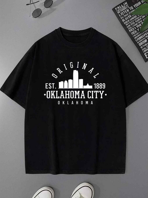 Men's Graphic T-Shirt Original Est 1889 Downtown Skyline With Letters Oklahoma City